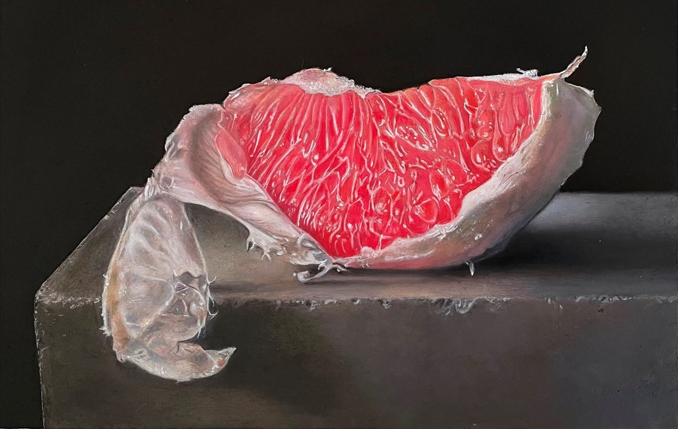 We Are All Connected in the Flesh, 2022 – Still life oil painting on panel, 14 x 17 cm – Ginny Page